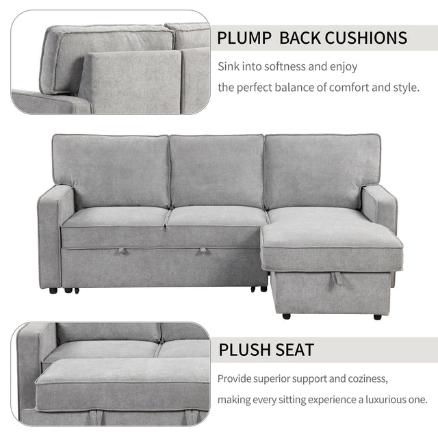 U_STYLE Upholstery Sleeper Sectional Sofa with Storage Space, USB port, 2 cup holders on Back Cushions