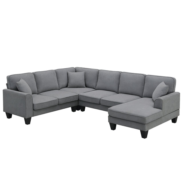 [VIDEO provided] [New] 108*85.5" Modern U Shape Sectional Sofa, 7 Seat Fabric Sectional Sofa Set with 3 Pillows Included for Living Room, Apartment, Office,3 Colors