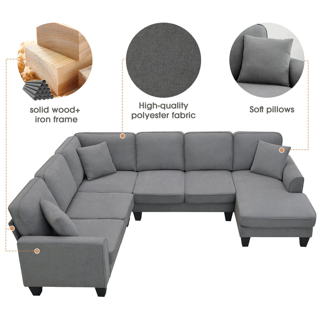 [VIDEO provided] [New] 108*85.5" Modern U Shape Sectional Sofa, 7 Seat Fabric Sectional Sofa Set with 3 Pillows Included for Living Room, Apartment, Office,3 Colors