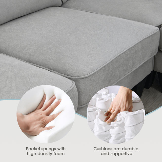 [VIDEO provided] [New] 108*85.5" Modern U Shape Sectional Sofa, 7 Seat Fabric Sectional Sofa Set with 3 Pillows Included for Living Room, Apartment, Office,3 Colors