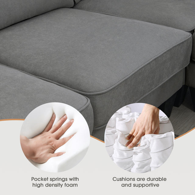 [VIDEO provided] [New] 108*85.5" Modern U Shape Sectional Sofa, 7 Seat Fabric Sectional Sofa Set with 3 Pillows Included for Living Room, Apartment, Office,3 Colors