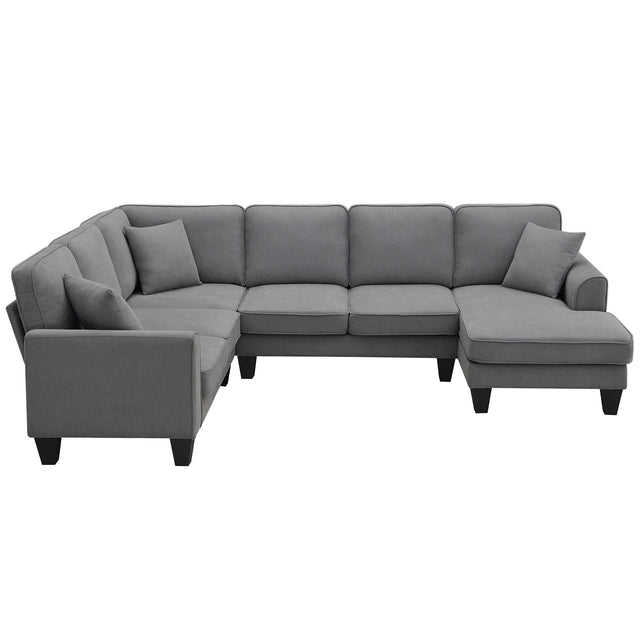 [VIDEO provided] [New] 108*85.5" Modern U Shape Sectional Sofa, 7 Seat Fabric Sectional Sofa Set with 3 Pillows Included for Living Room, Apartment, Office,3 Colors