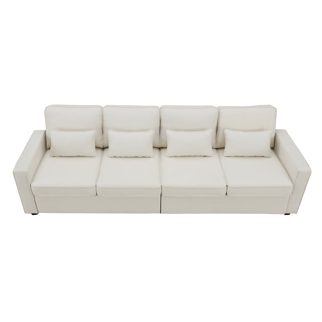 [VIDEO provided] [New] 104" 4-Seater Modern Linen Fabric Sofa with Armrest Pockets and 4 Pillows,Minimalist Style Couch for Living Room, Apartment, Office,3 Colors