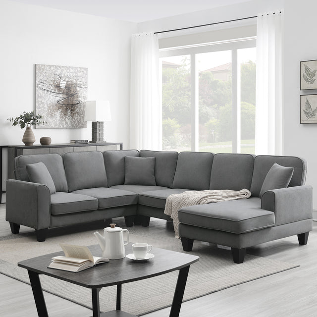 [VIDEO provided] [New] 108*85.5" Modern U Shape Sectional Sofa, 7 Seat Fabric Sectional Sofa Set with 3 Pillows Included for Living Room, Apartment, Office,3 Colors